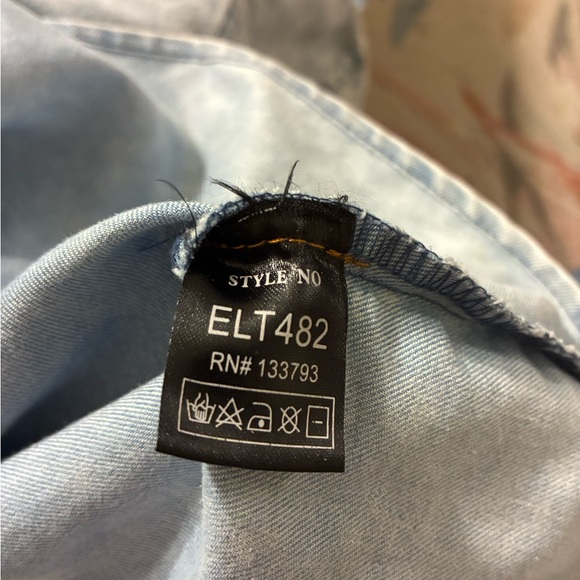 Embroidered POL Denim Blue Women's Peasant Embroidered Top M - Picture 7 of 11